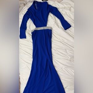 Fashion Nova Royal Blue Long Sleeve Dress with Silver Detail